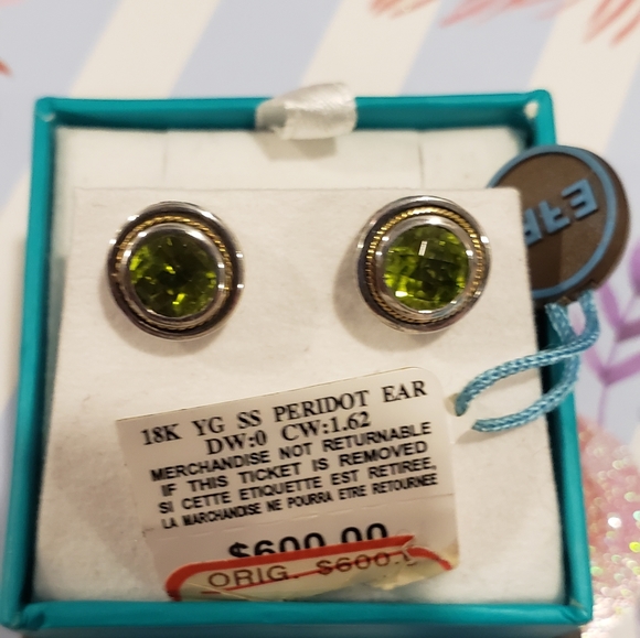 BNWT Effy 18K Yellow Gold, Silver and Peridot Earrings